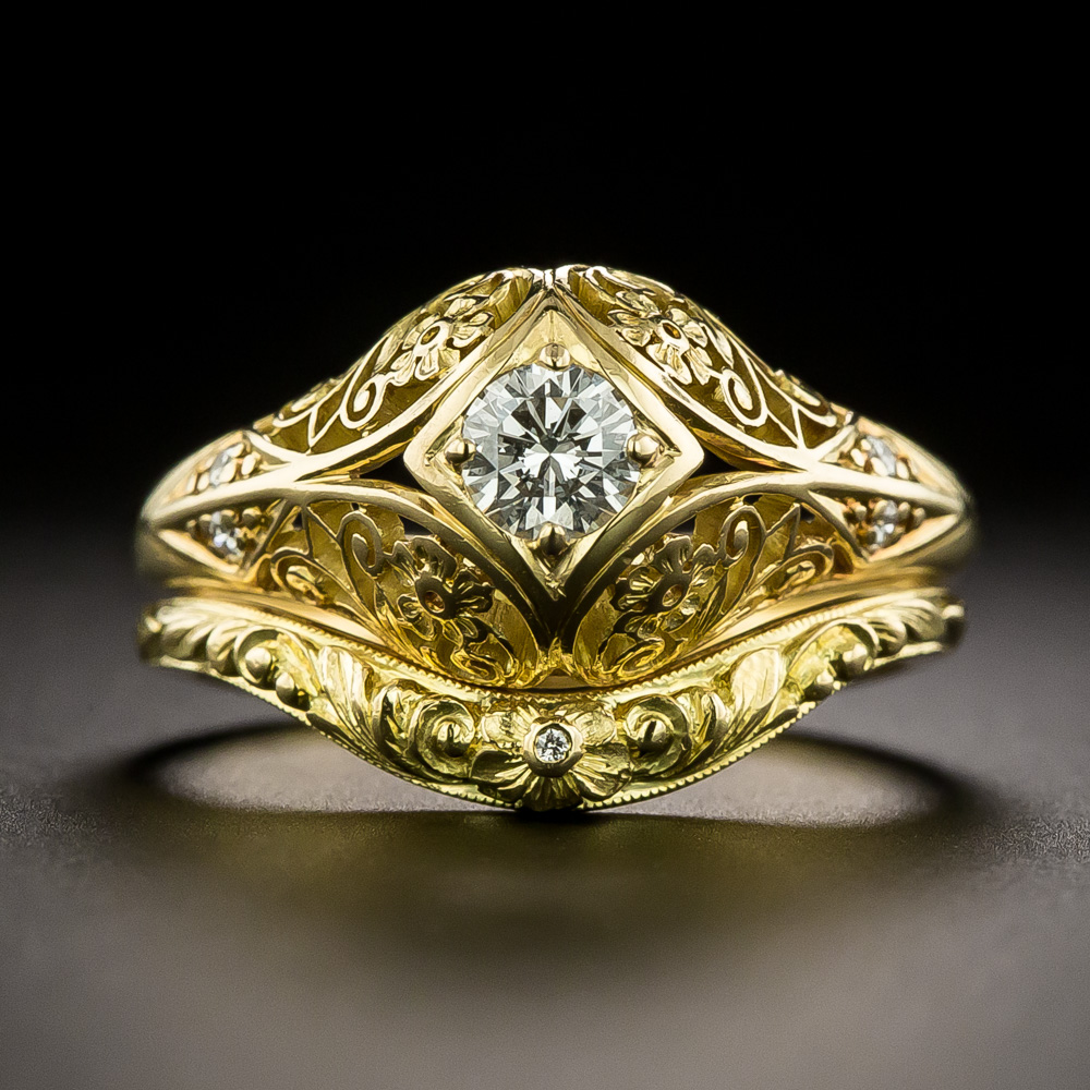 Vintage Ring 18金13.5～14号 Art Deco-Style 18K Diamond Wedding Set by Van Craeynest