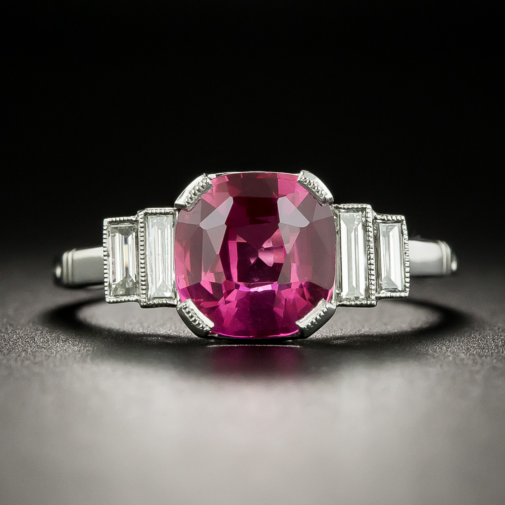 Art Deco Style 2.25 Carat Pink Cushion-Cut Sapphire and Diamond Ring