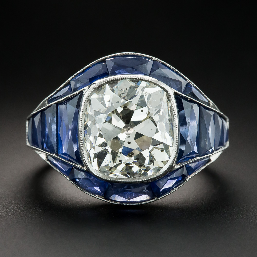 Boren basketbal verkoper Art Deco Style 6.57 Carat Old Mine-Cut Diamond and Sapphire Ring - GIA