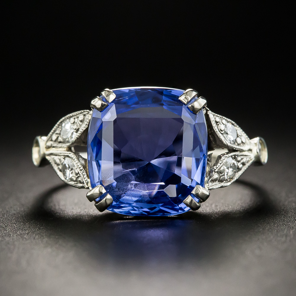 Art Deco Style 6.81 Carat No-Heat Ceylon Sapphire Platinum Diamond Ring