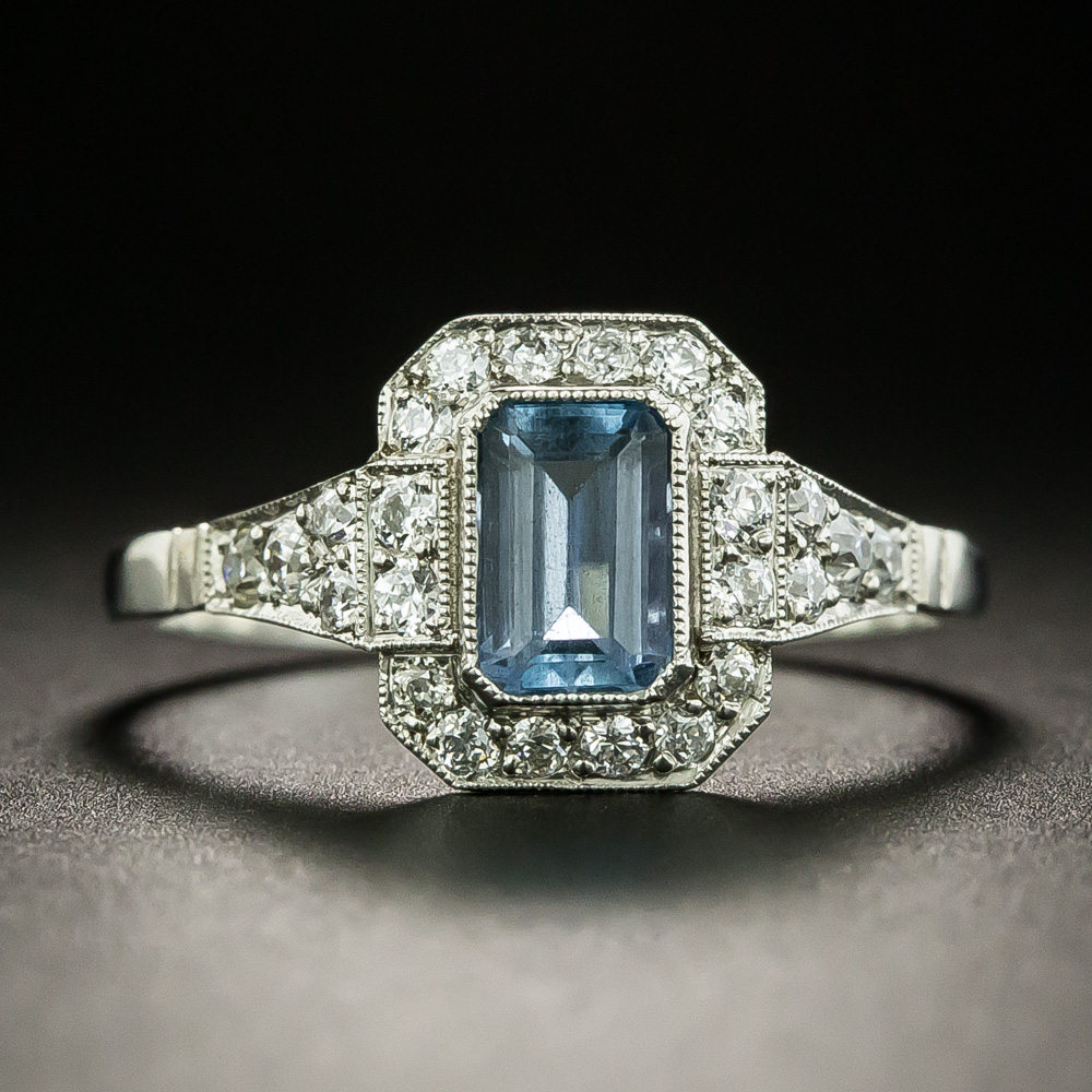 Art Deco Style .60 Carat Aquamarine and Diamond Ring
