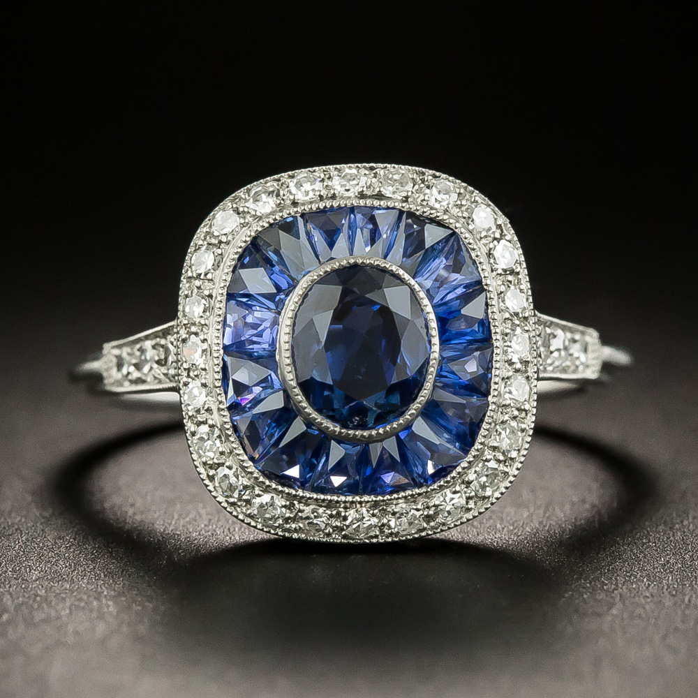 Art Deco Style .81 Carat Sapphire and Diamond Ring