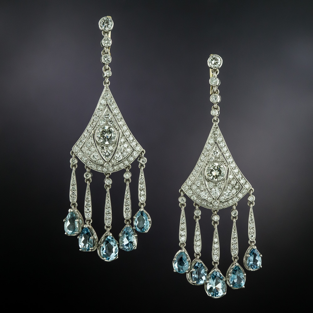 Art Deco Style Aquamarine and Diamond Chandelier Earrings