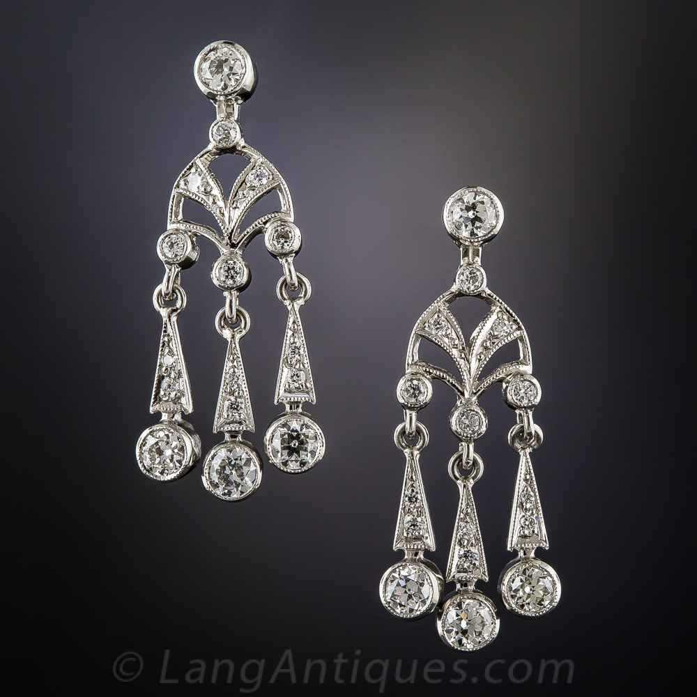 Art Deco Style Chandelier Diamond Earrings