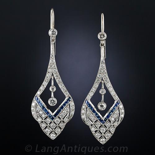 Art Deco-Style Diamond and Sapphire Drop Earrings