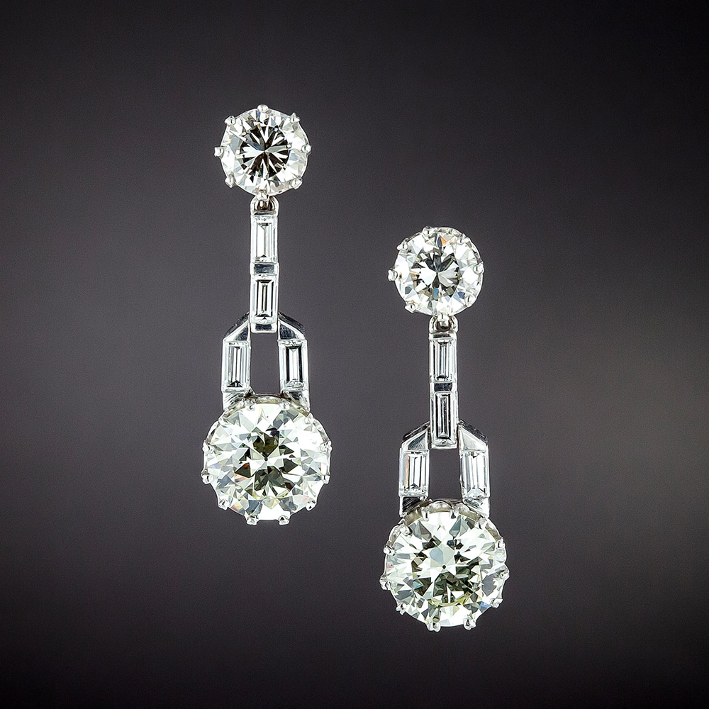 Art Deco-Style Diamond Dangle Earrings - GIA