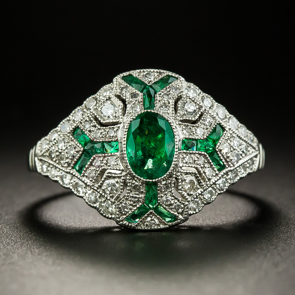 Art Deco Style Emerald and Diamond Ring