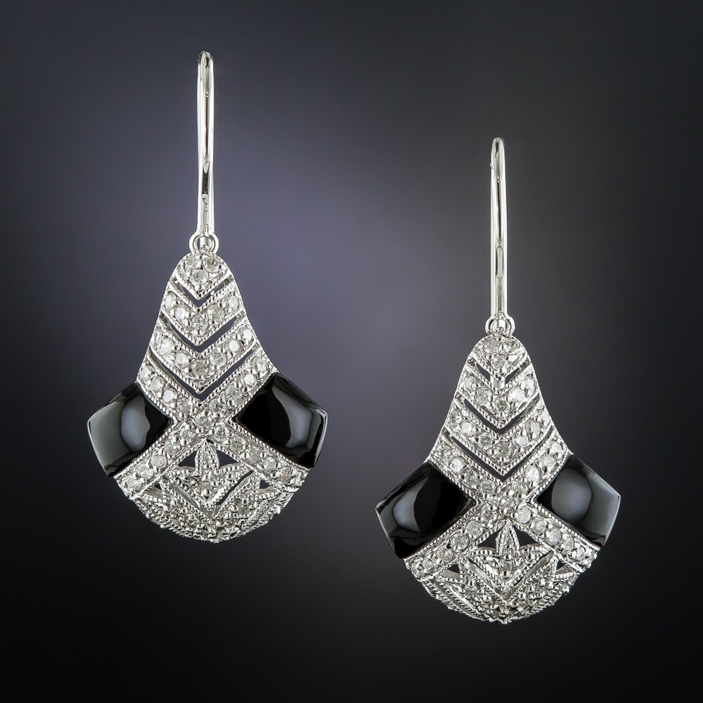 Art Deco Style Onyx and Diamond Earrings