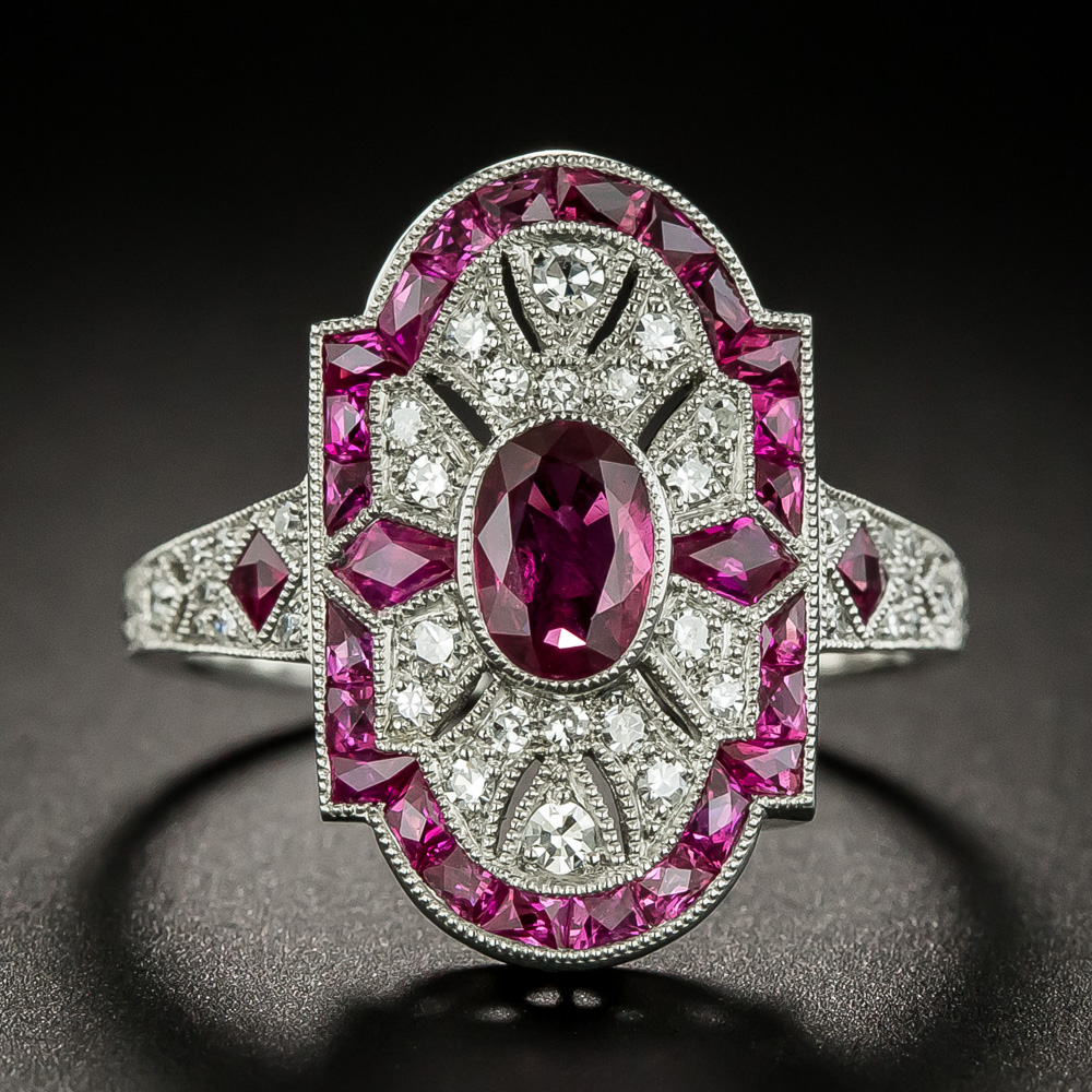 Art Deco Style Ruby and Diamond Dinner Ring