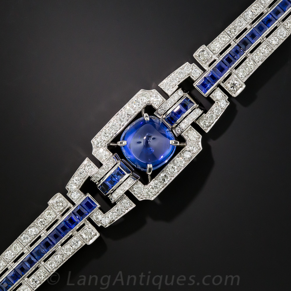 Art Deco Sugarloaf Sapphire and Diamond Bracelet