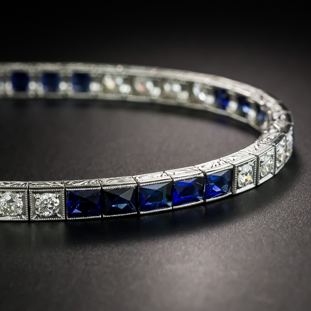 Art Deco Synthetic Sapphire and Diamond Line Bracelet