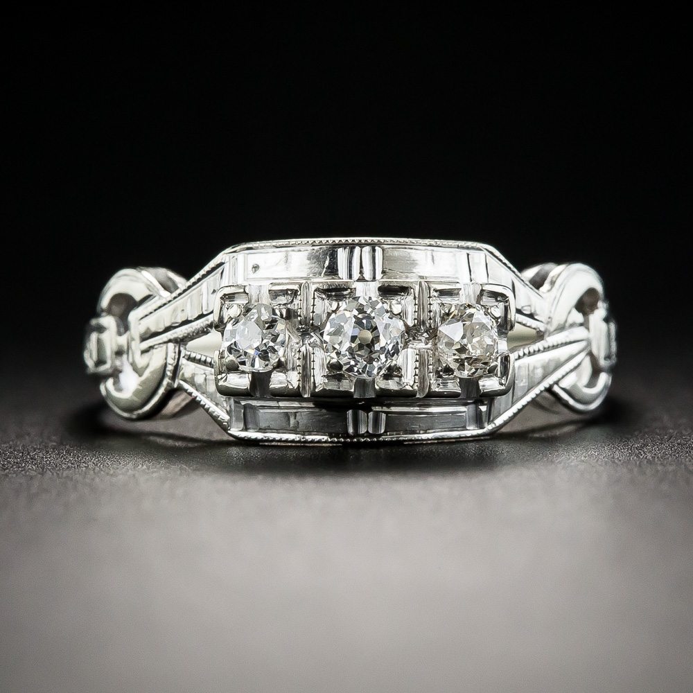 Art Deco Three-Stone Platinum Diamond Ring