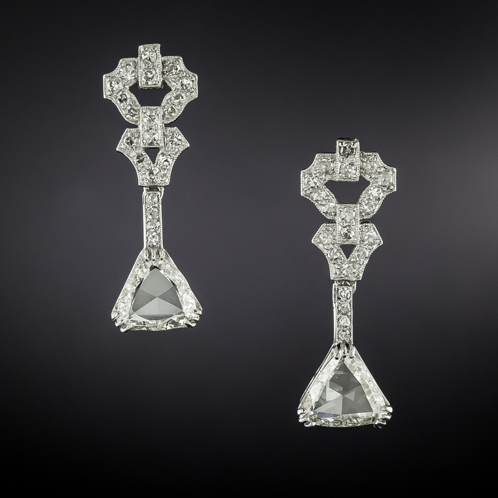Art Deco Triangular Rose Cut Diamond Earrings - GIA