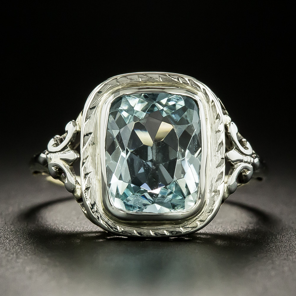Art Deco Two-Tone Aquamarine Filigree Ring