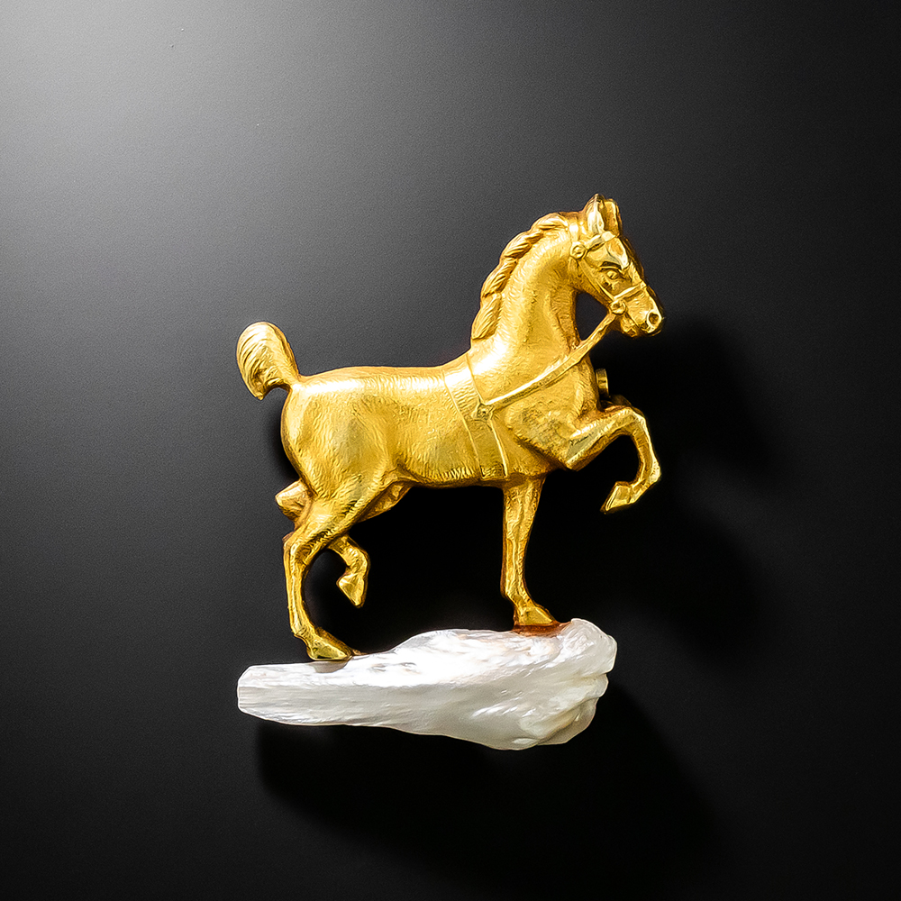 Art Nouveau 18K Prancing Horse Brooch
