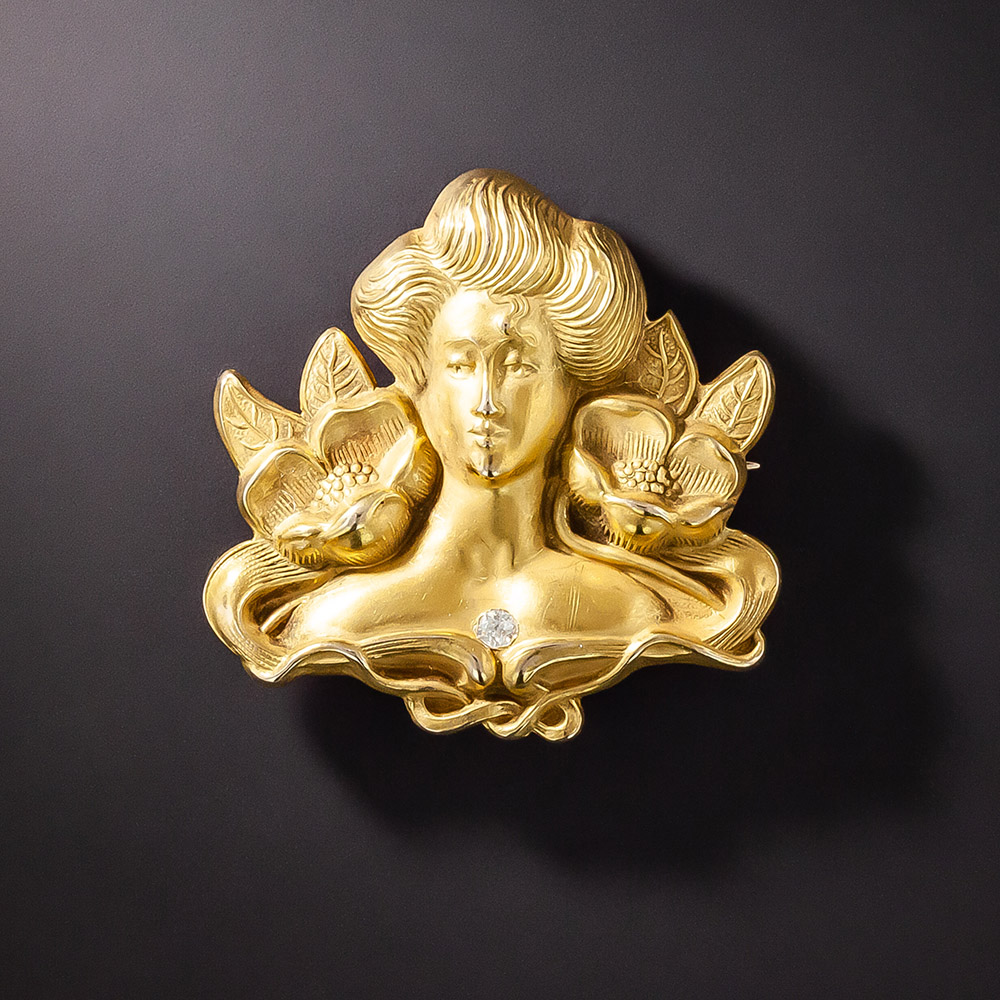 Broche Ancienne Art Nouveau - Métal Doré - France - Bon état Occasion - Bijou Vintage Féminin