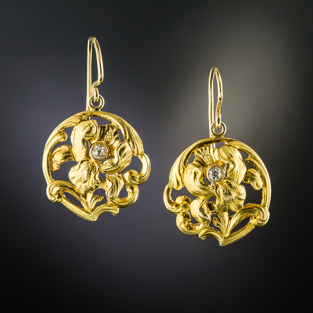 art nouveau diamond earrings