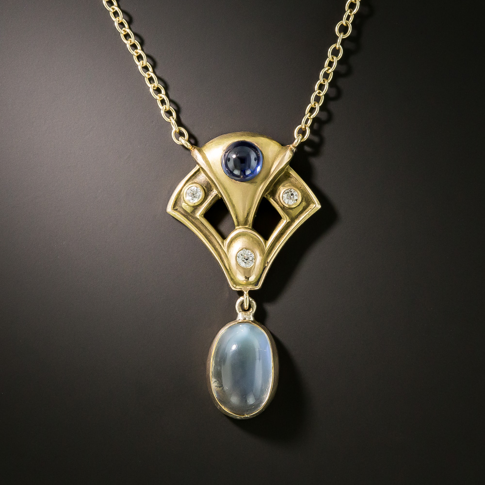 Arts and Crafts Diamond, Sapphire and Moonstone Necklace