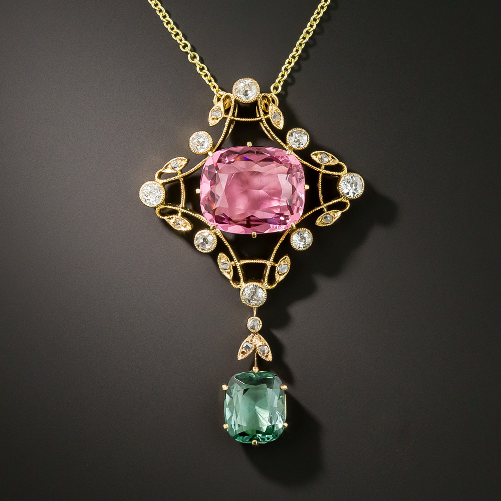 Arts & Crafts Tourmaline and Diamond Pendant