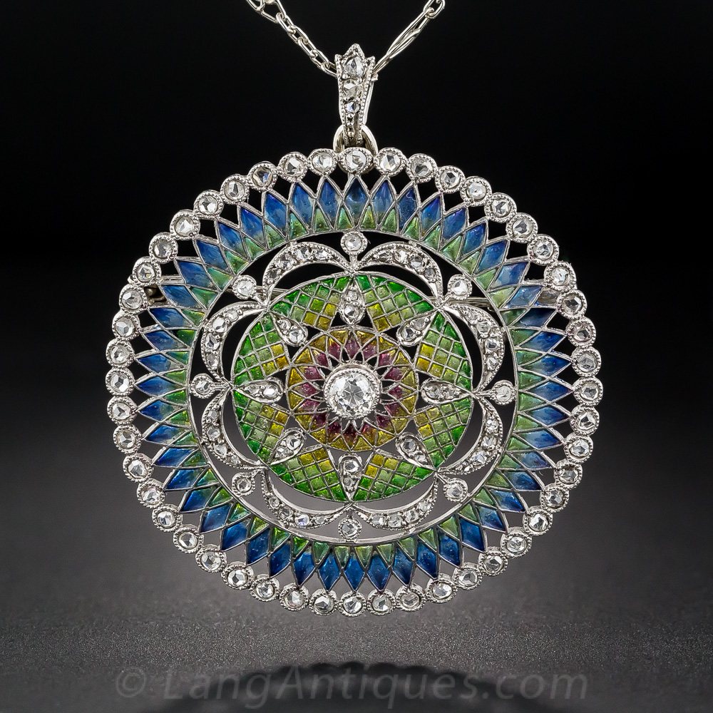 ベルページ Belle Epoque Plique-a-Jour Enamel Pendant Brooch