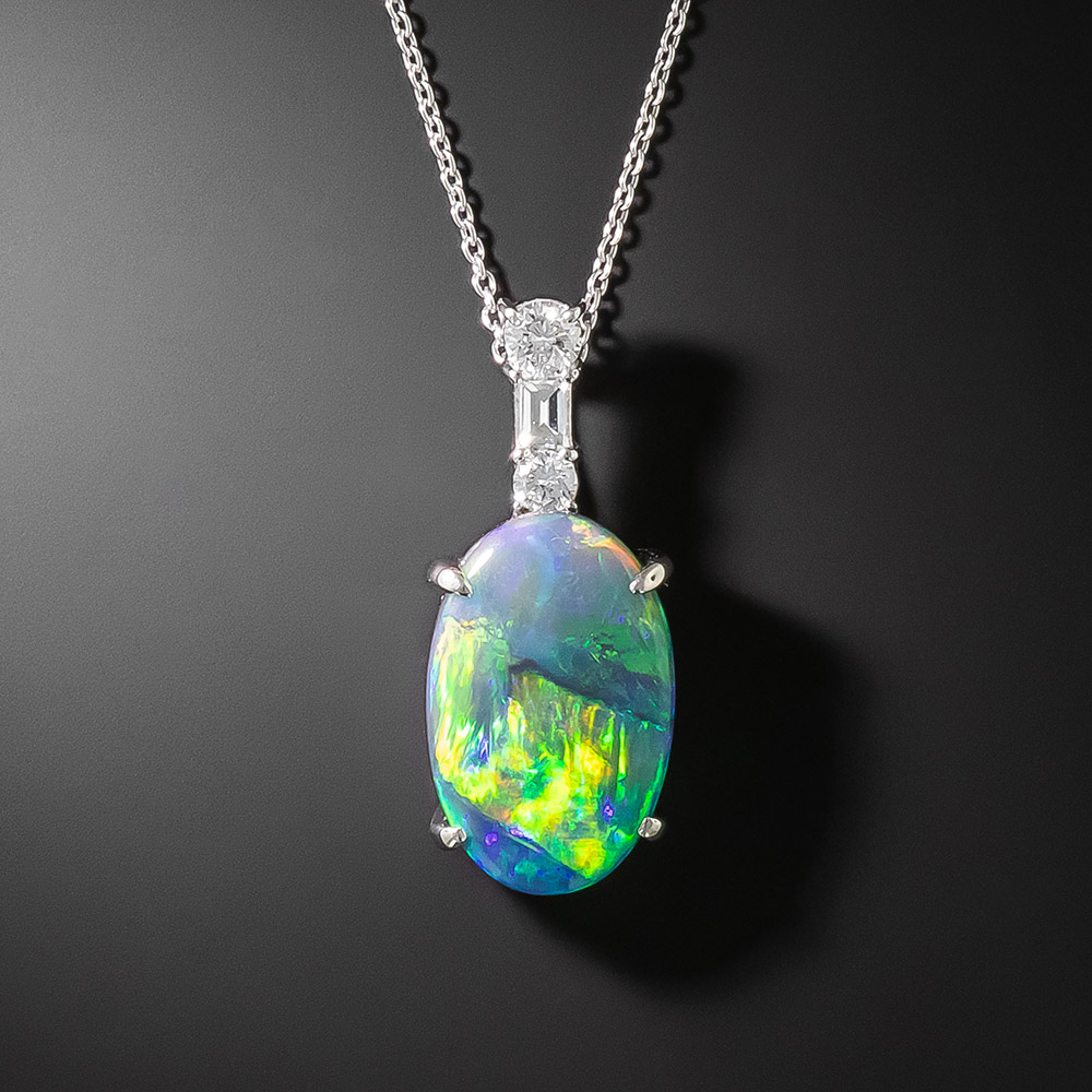 Black Opal and Diamond Drop Necklace