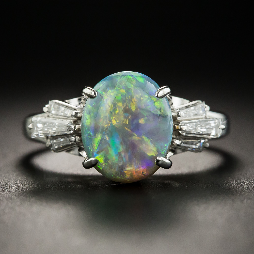 Black Opal Platinum Diamond Ring