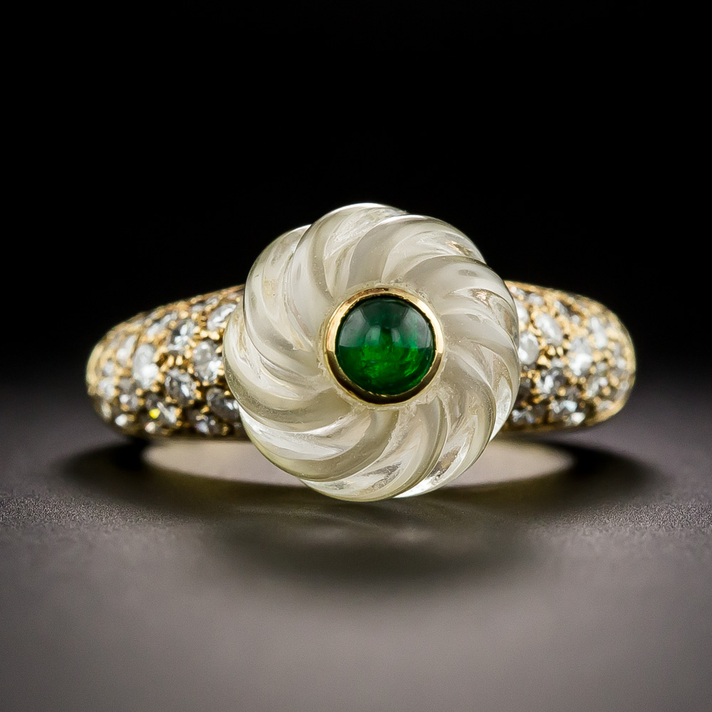Boucheron Carved Rock Crystal, Emerald and Diamond Ring