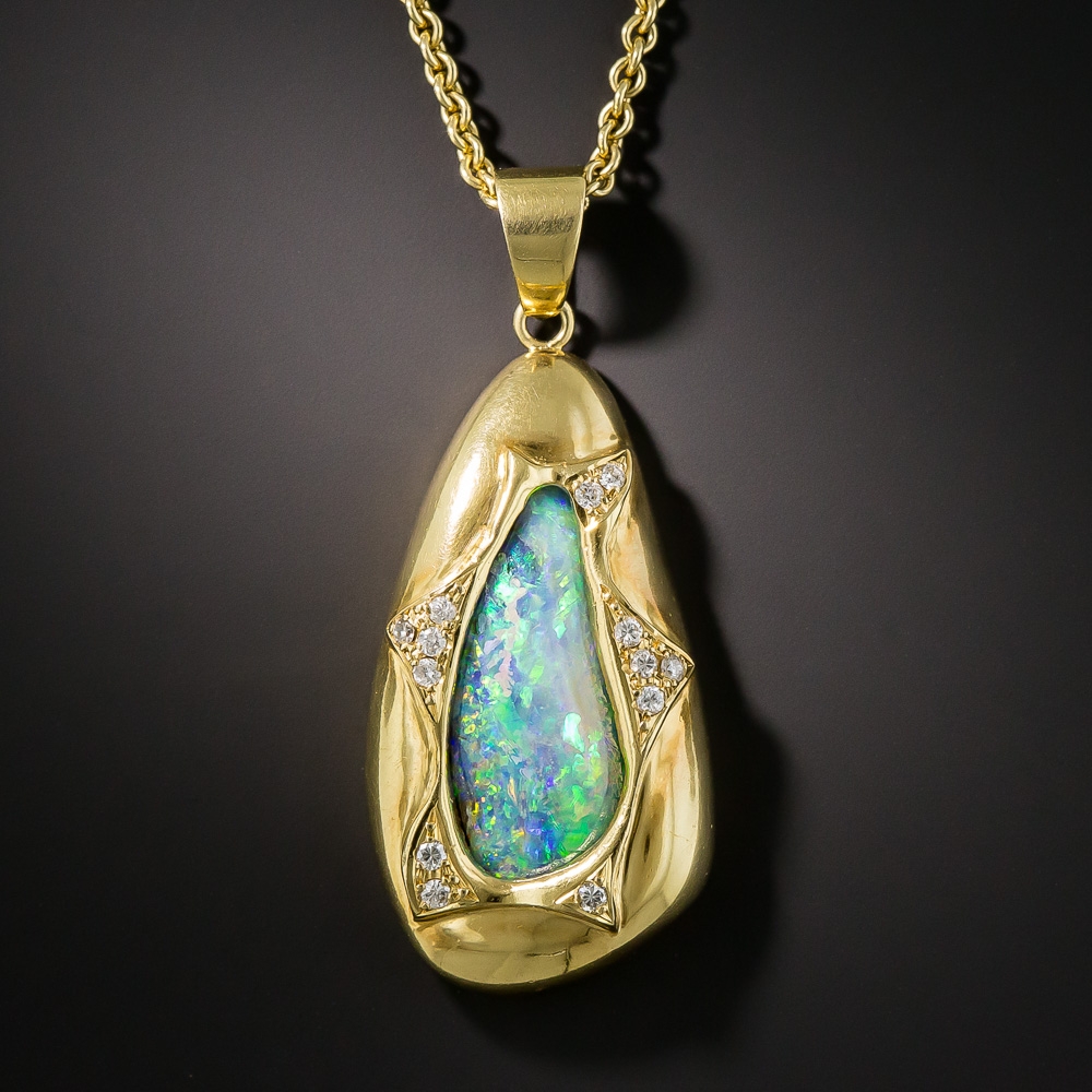 Boulder Opal and Diamond Pendant Necklace