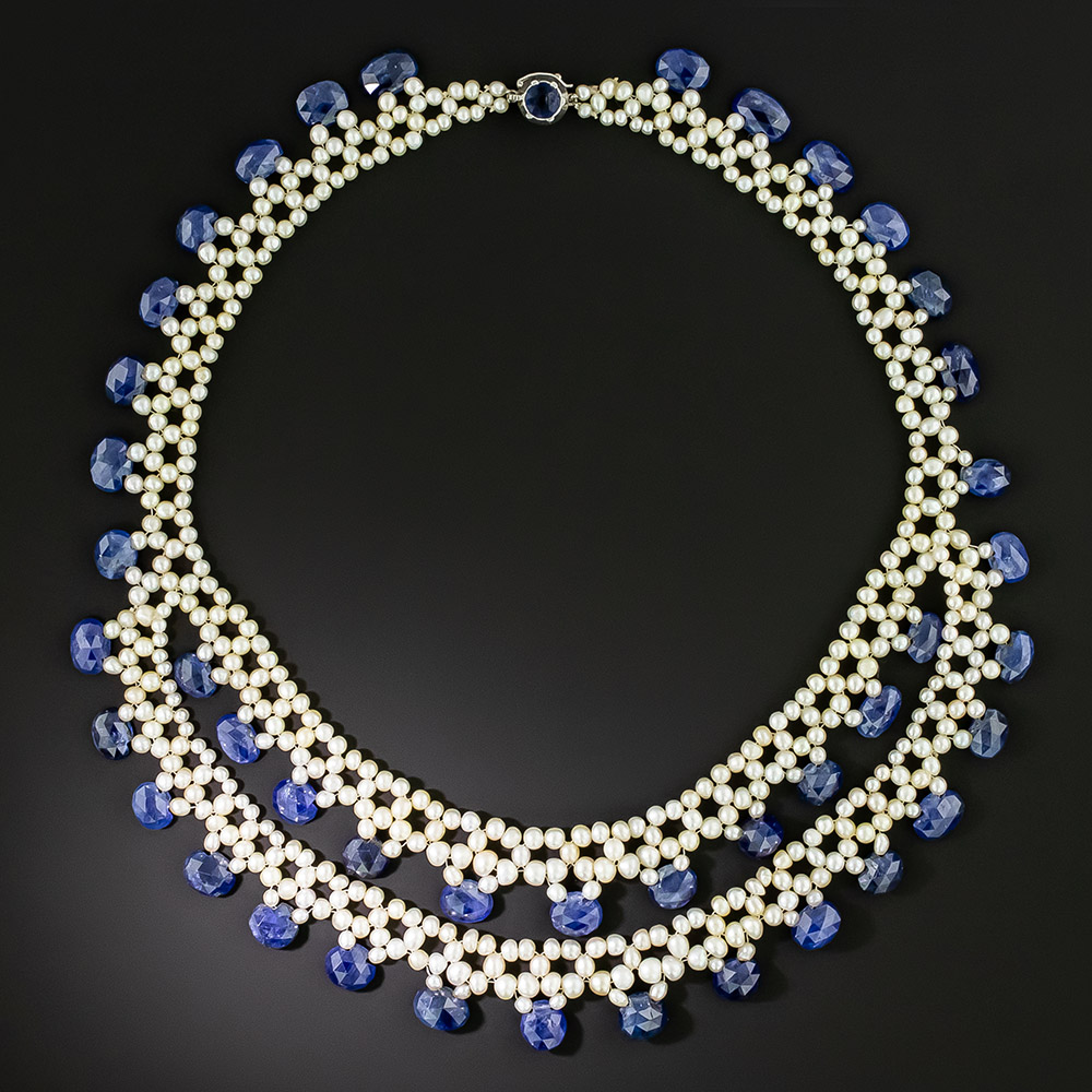 Briolette Sapphire and Pearl Necklace