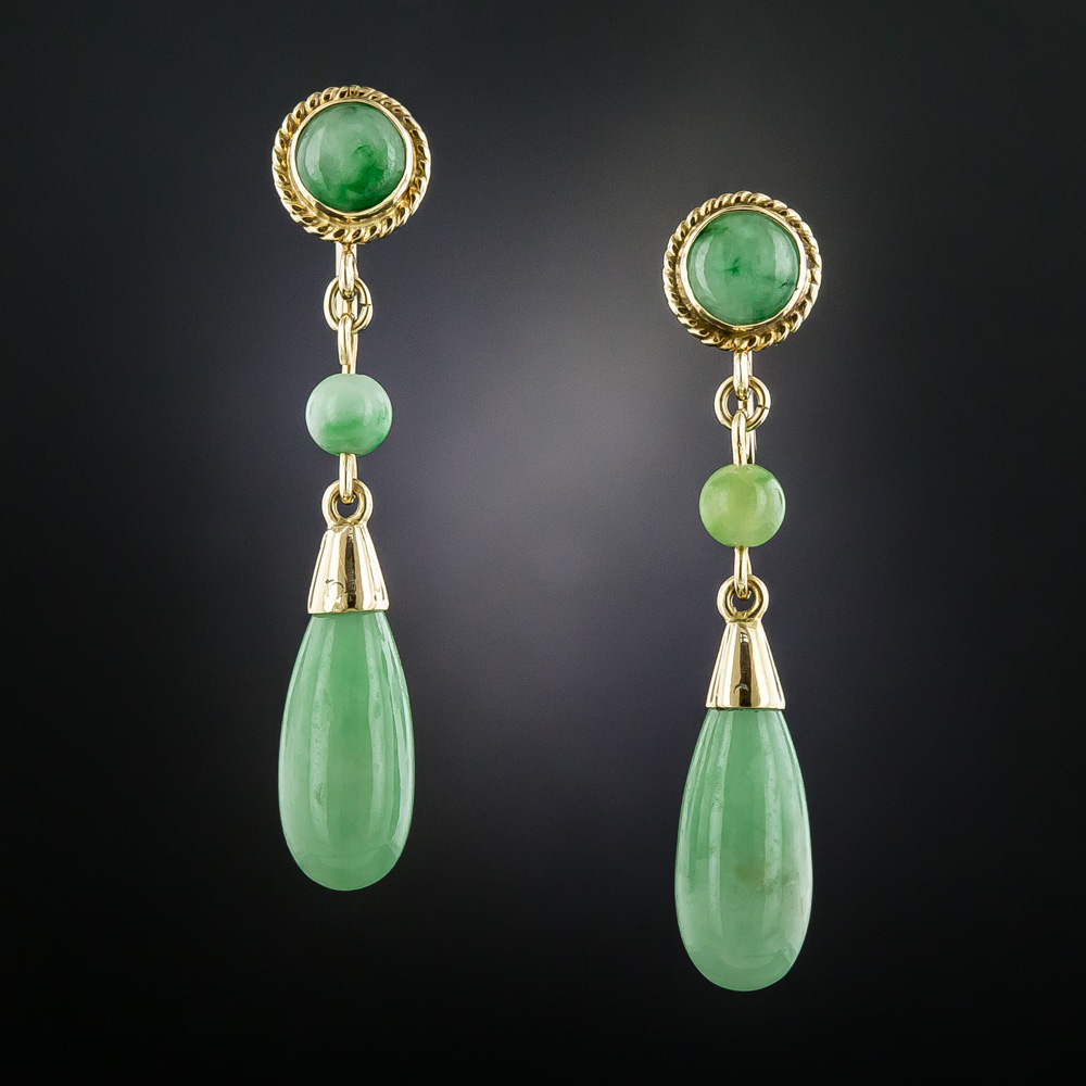Mid-Century Burmese Jade Drop Earrings