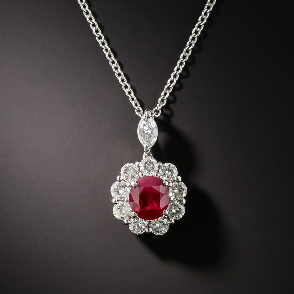 Burmese Ruby Platinum Diamond Pendant