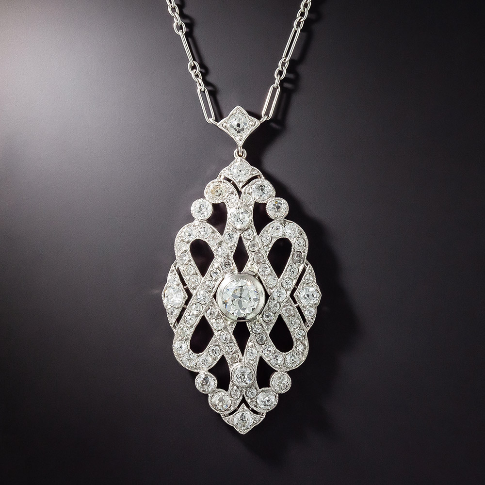 Filigree Camphor Glass Diamond Necklace White Gold | Antique & Estate  Jewelry | Designs in Gold