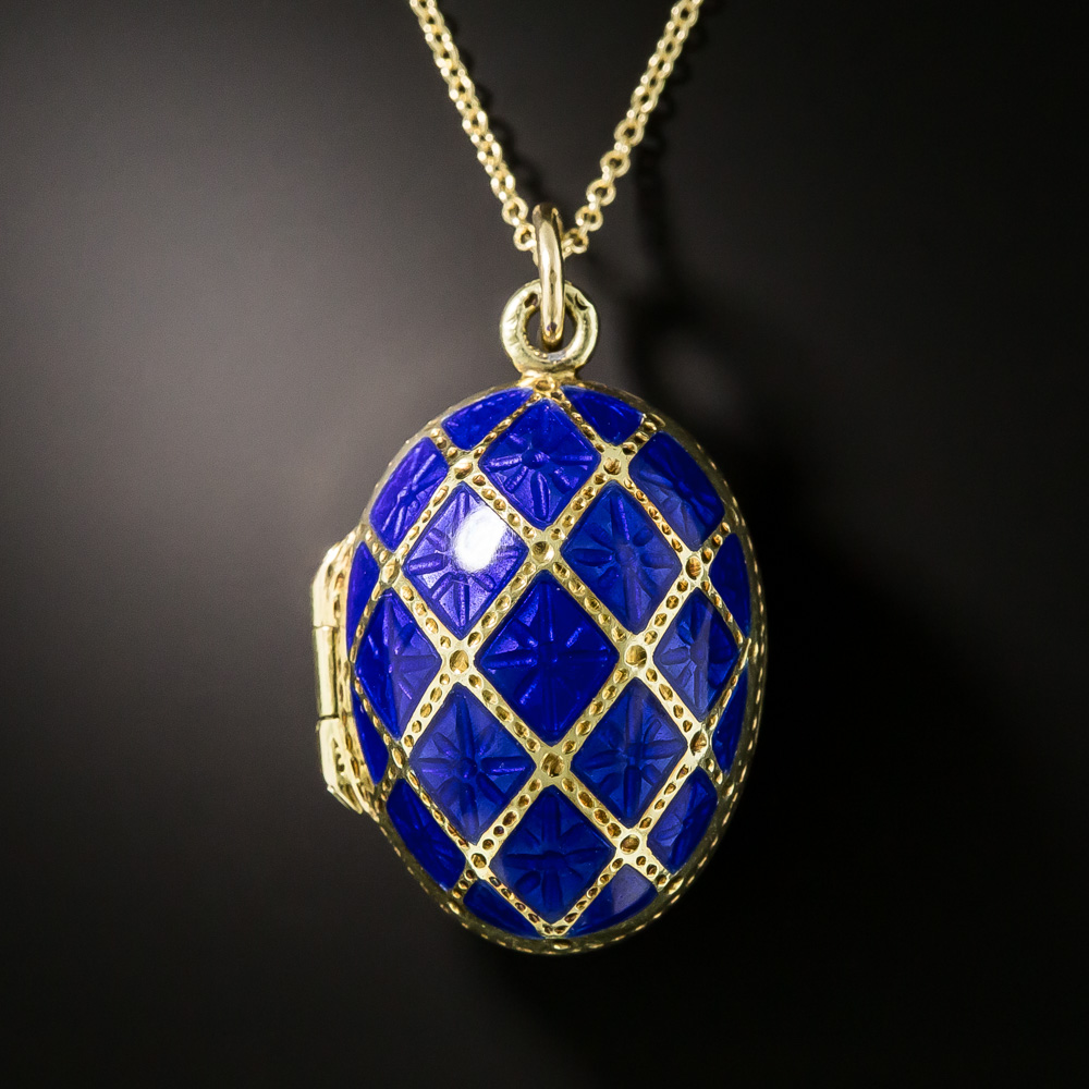 Cobalt Blue Enamel Egg Pill Box Pendant