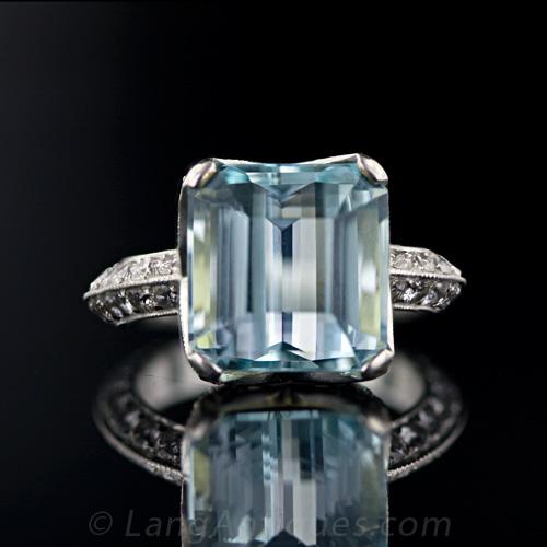 Contemporary Aquamarine, Diamond Platinum Ring