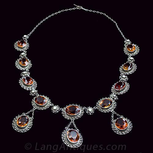 Genuine Madeira Citrine and Lab Diamond Silver Slide Pendant Necklace