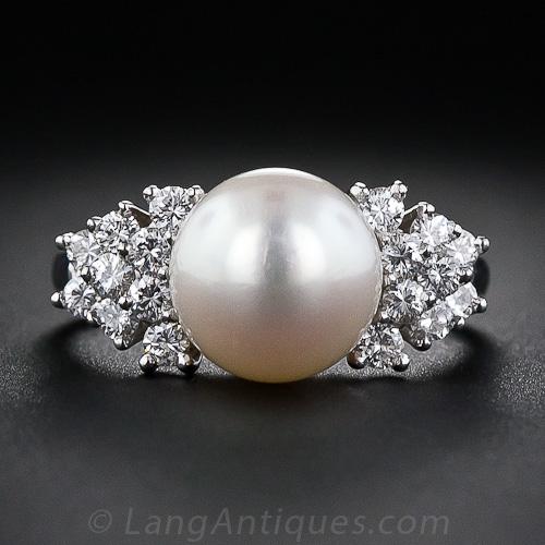 Cultured Pearl and Diamond Estate Ring