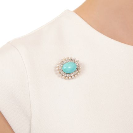 Marcus & Co Turquoise, Diamond, and Seed Pearl Pendant/Brooch