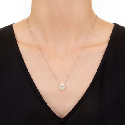1/4 Carat Diamond Halo Pendant Necklace - 10K White Gold With Rope Chain - View #8