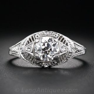 1.00 Carat Diamond and Platinum Antique Engagement Ring - 2