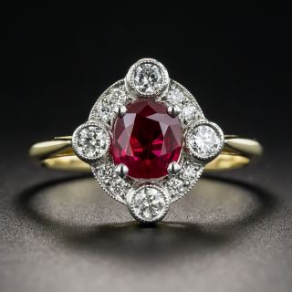 1.01 Carat Ruby Diamond Platinum and 18K Vintage Style Ring