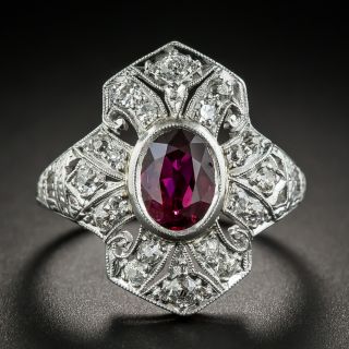 1.13 Carat Art Deco Ruby and Diamond Dinner Ring  - 1