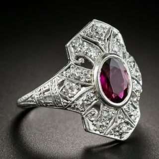 1.13 Carat Art Deco Ruby and Diamond Dinner Ring 