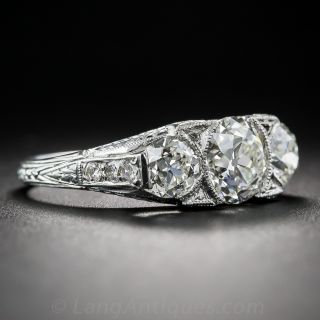 1.14 Carat Center Diamond Three-Stone Art Deco Ring
