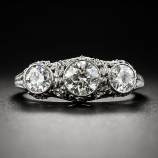 1.22 Carat Platinum and Diamond Art Deco Three-Stone Ring