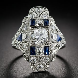 1.25 Carat Art Deco Diamond and Sapphire Dinner Ring - 1