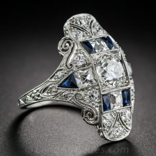 1.25 Carat Art Deco Diamond and Sapphire Dinner Ring