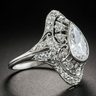 1.36 Ct. D - Internally Flawless Pear Diamond Edwardian/Art Deco Ring-GIA