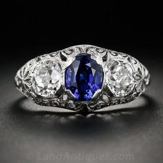1.41 Carat Edwardian Sapphire, Platinum and Diamond Ring