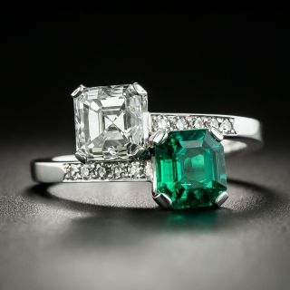 1.50 Carat Asscher-Cut Diamond (GIA D VS1) and 1.11 Carat 'Gem' Emerald (GIA F1) Bypass Ring - 2
