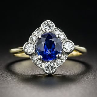 1.52 Carat Sapphire Diamond Platinum and 18K Vintage Style Ring